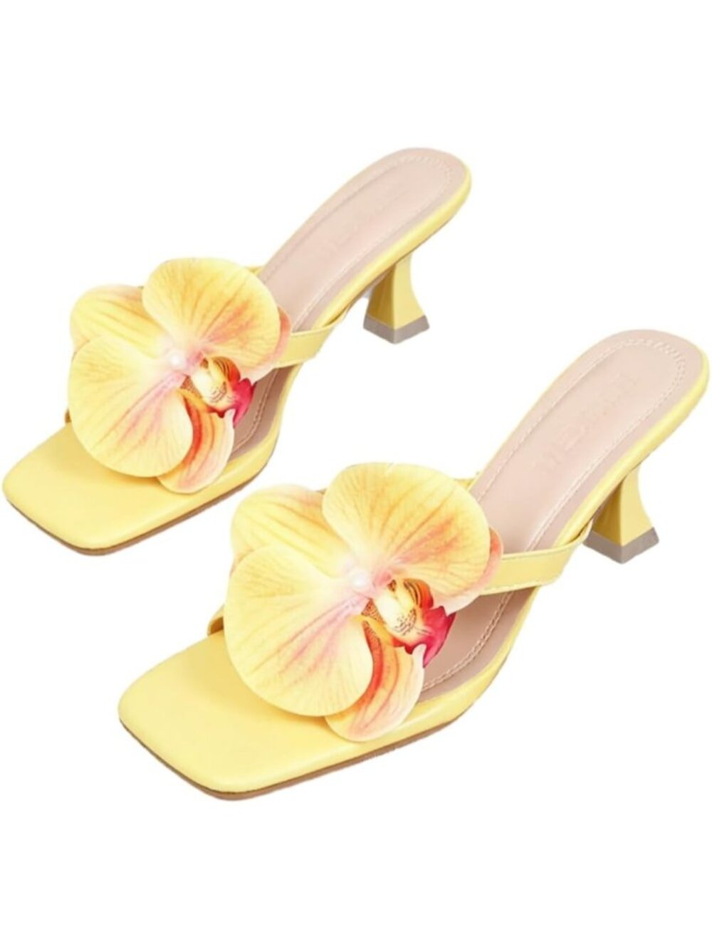 Women's Flower Yellow Open Toe Floral Kitten Heels Flower Summer Beach Sandals